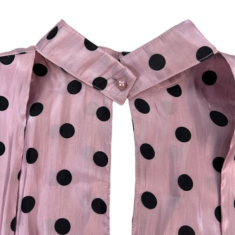 Pre-Loved Deco Lux Open Back Blouse Long Sleeve Crop Top Purple Black Dots US S - Picture 13 of 14